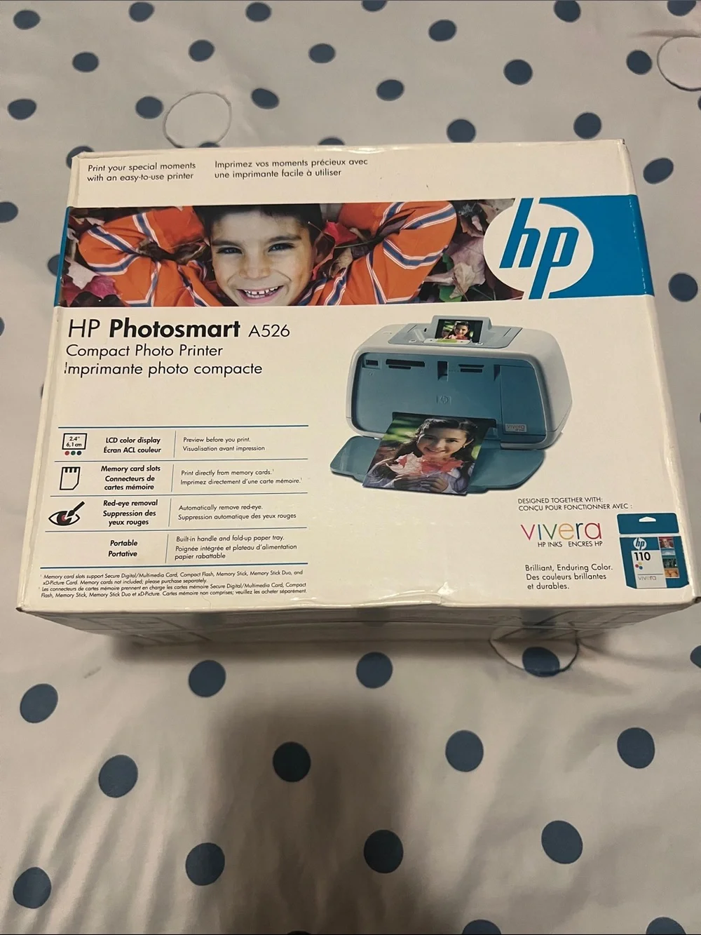 HP Photosmart A526 Compact Photo Printer - Teal and White